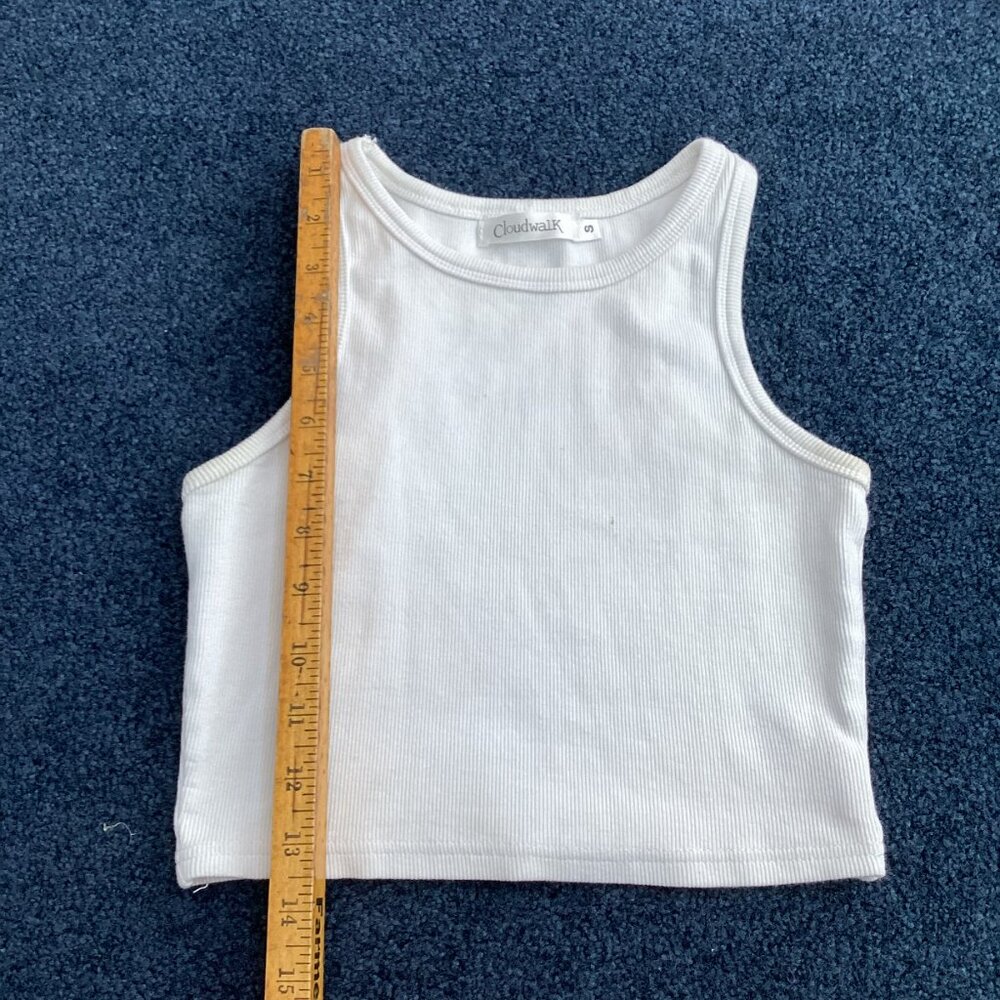 White Cropped Ribbed Tank Top - Small - Picture 4 of 6